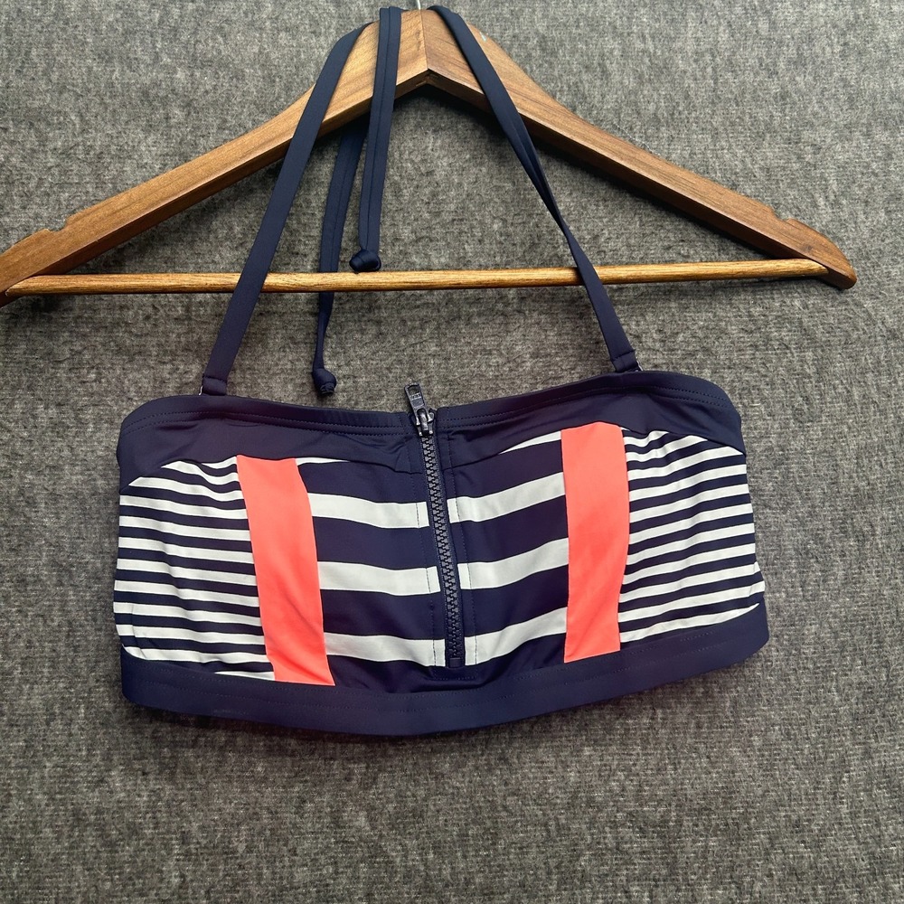 Lascana Venus Womens Bikini Top Size 4 Blue Striped‎ Bandeau Zip Halter
